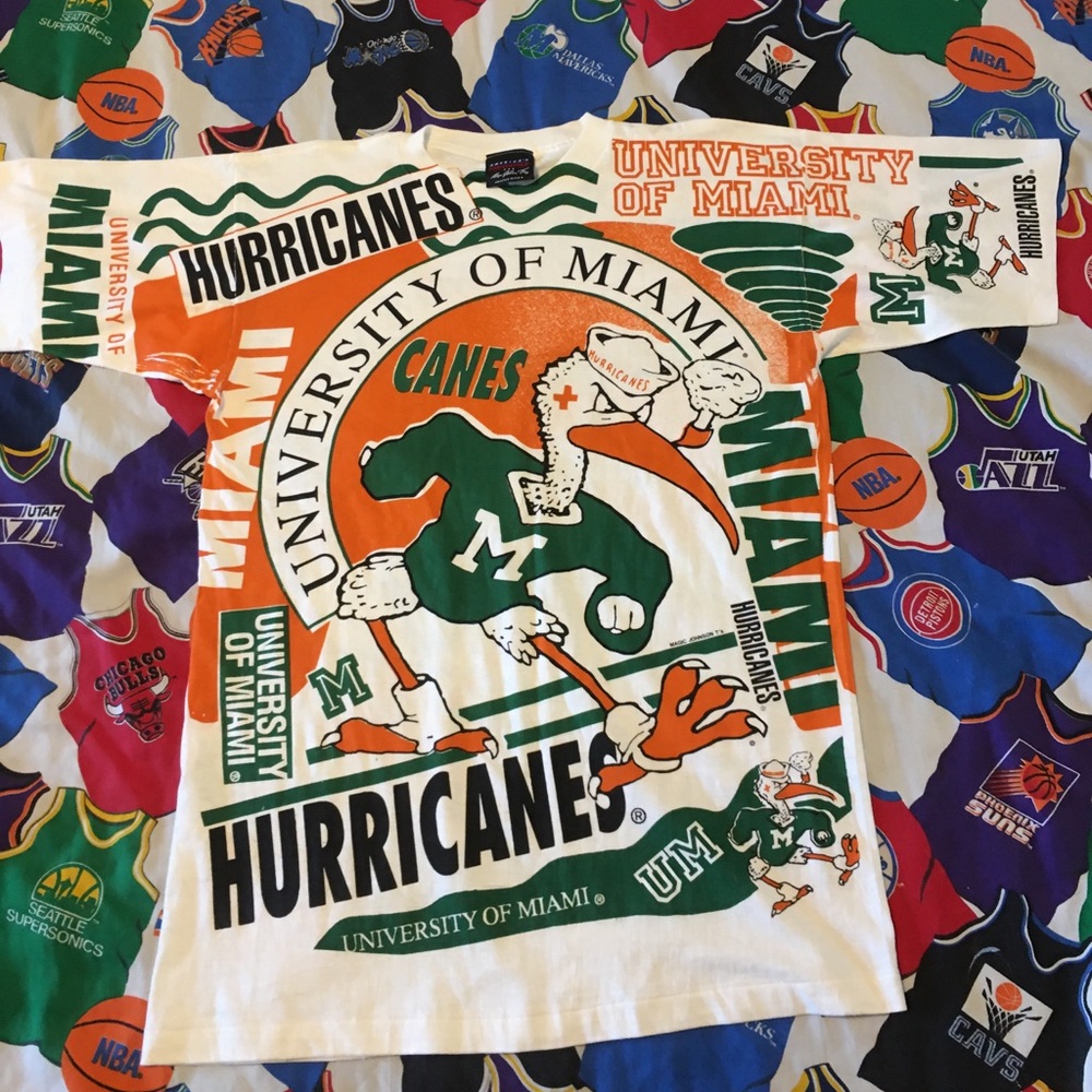 Vintage Magic Johnson T’s Miami Hurricanes AOP - Picture 1 of 5